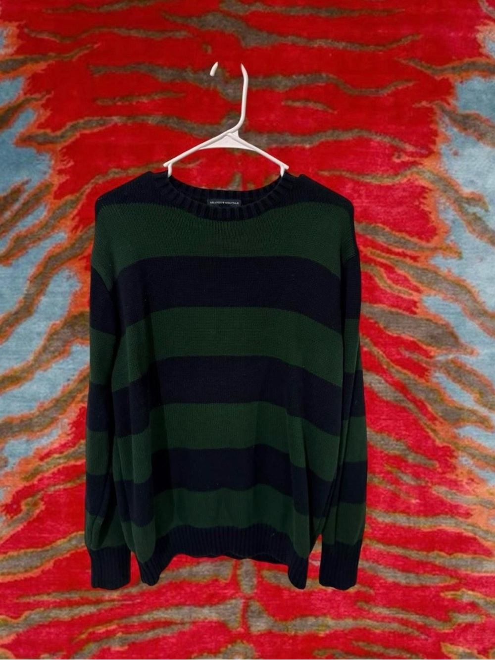 Brandy Melville Green & Black Striped Crewneck Sweater